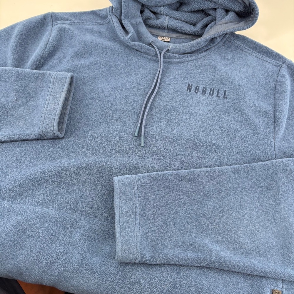 NOBULL Polar Fleece Hoodie Mens L Blue Zippered Pocket Pullover Workout Crossfit